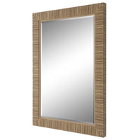 Raga Accent Wall Mirror, Rattan Design Frame, Coastal Brown Finish 25x35