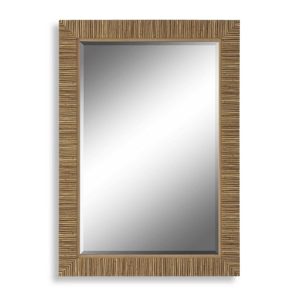 Raga Accent Wall Mirror, Rattan Design Frame, Coastal Brown Finish 25x35