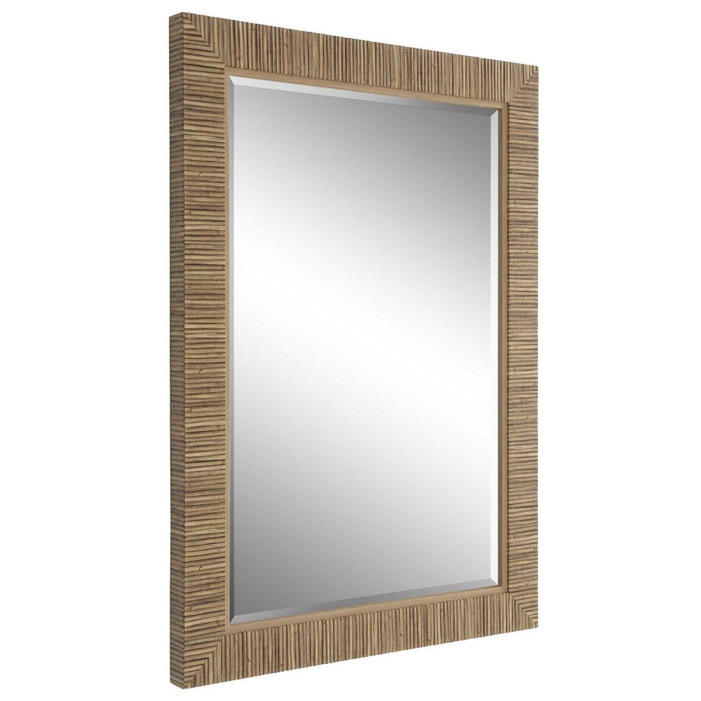Raga Accent Wall Mirror, Rattan Design Frame, Coastal Brown Finish 25x35