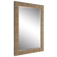 Raga Accent Wall Mirror, Rattan Design Frame, Coastal Brown Finish 25x35