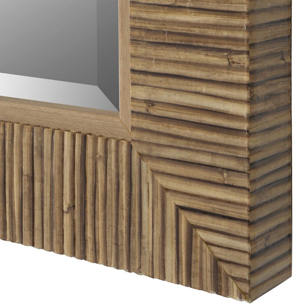 Raga Accent Wall Mirror, Rattan Design Frame, Coastal Brown Finish 25x35