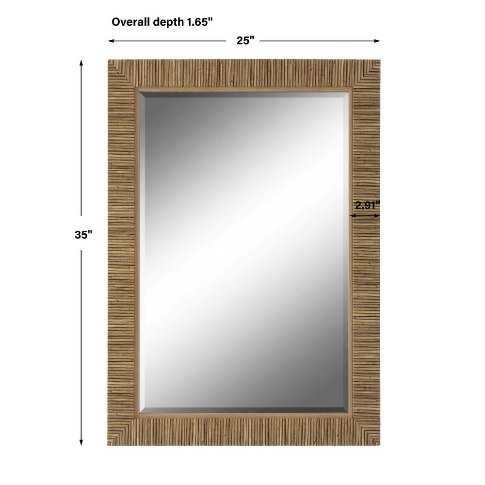 Raga Accent Wall Mirror, Rattan Design Frame, Coastal Brown Finish 25x35