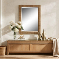 Raga Accent Wall Mirror, Rattan Design Frame, Coastal Brown Finish 25x35