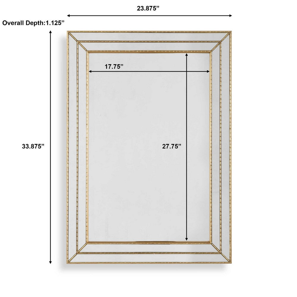 Accent Wall Mirror, Triple Frame, Mirror Inlays, Antique Gold 24x34