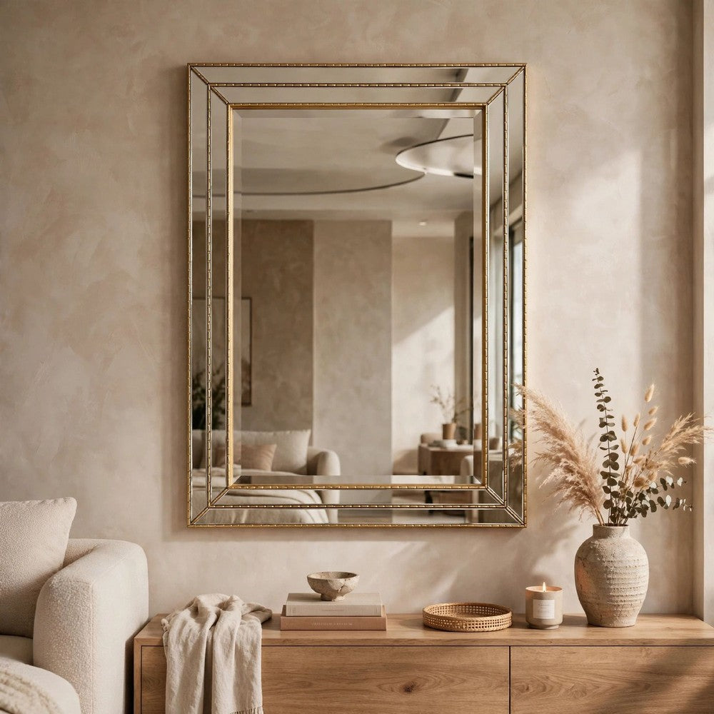 Accent Wall Mirror, Triple Frame, Mirror Inlays, Antique Gold 24x34