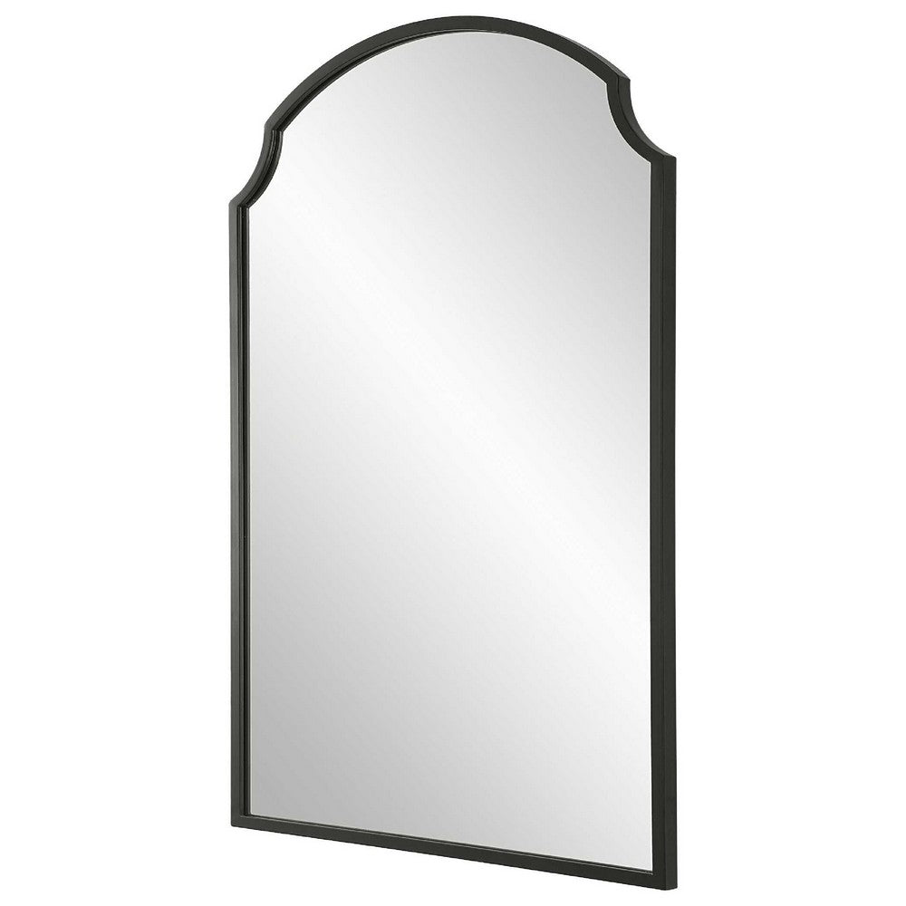 Kona Accent Wall Mirror, Arched Top, Scalloped Corners, Satin Black 22x36