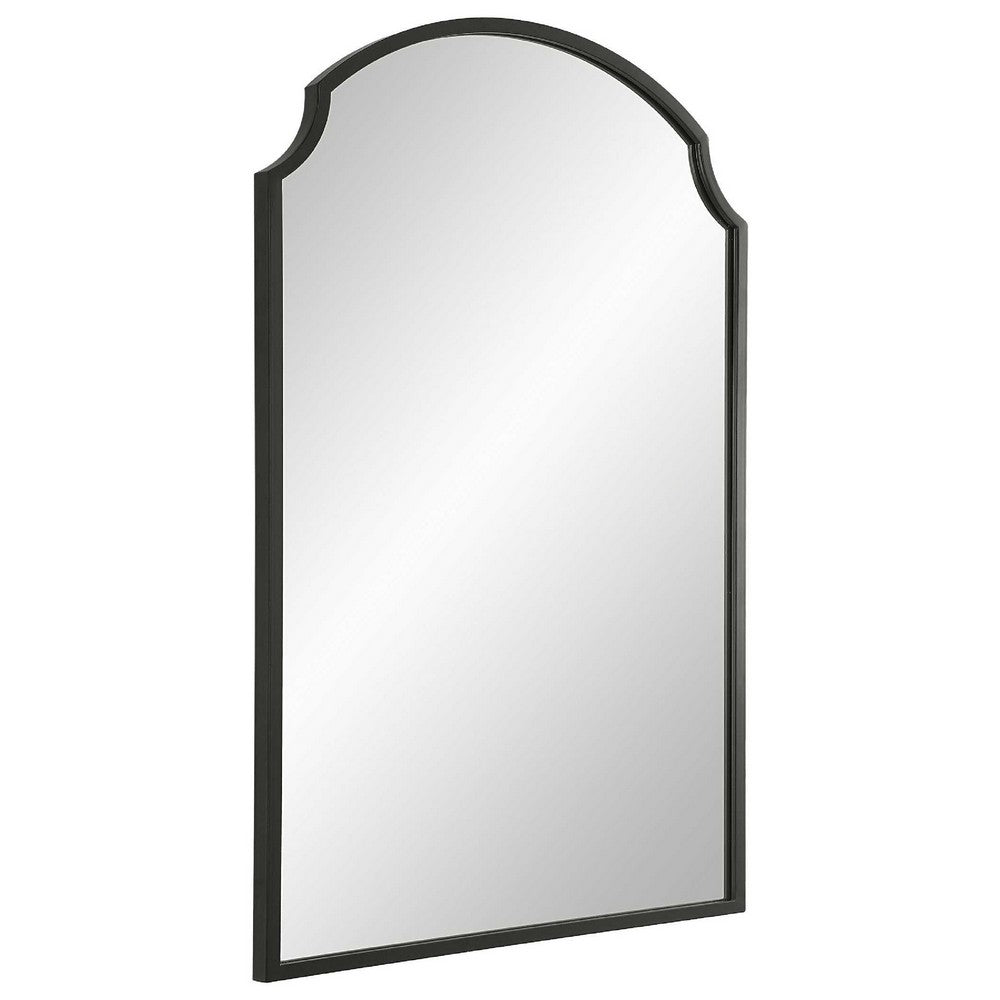 Kona Accent Wall Mirror, Arched Top, Scalloped Corners, Satin Black 22x36