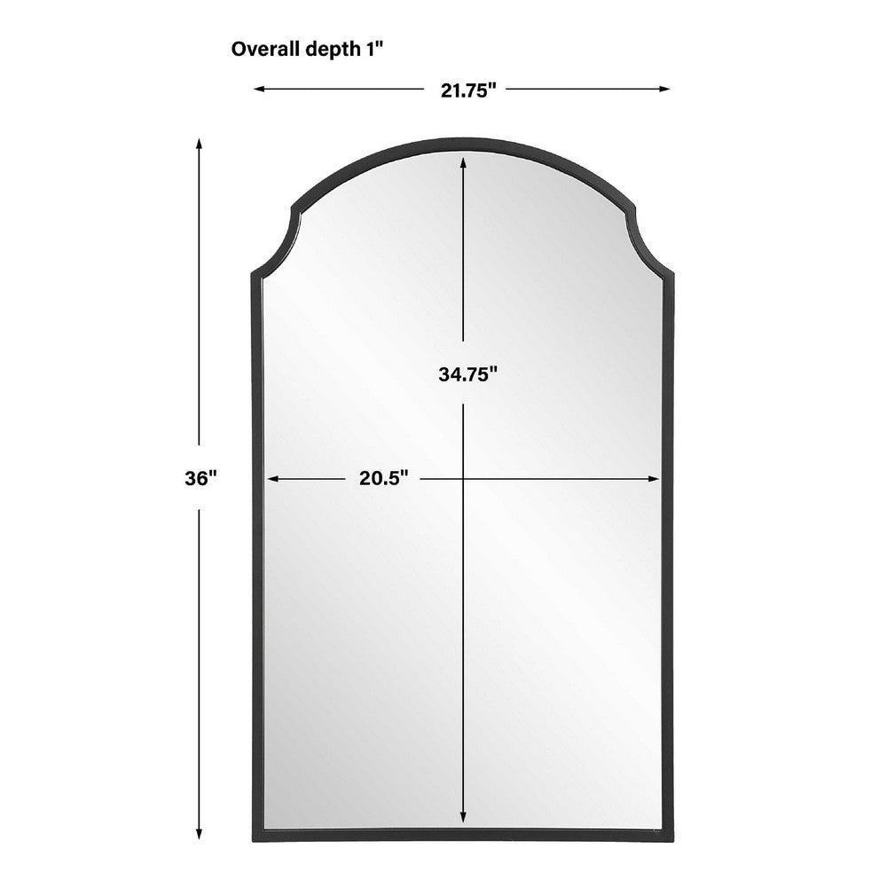 Kona Accent Wall Mirror, Arched Top, Scalloped Corners, Satin Black 22x36