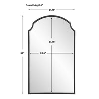 Kona Accent Wall Mirror, Arched Top, Scalloped Corners, Satin Black 22x36