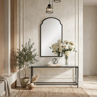 Kona Accent Wall Mirror, Arched Top, Scalloped Corners, Satin Black 22x36