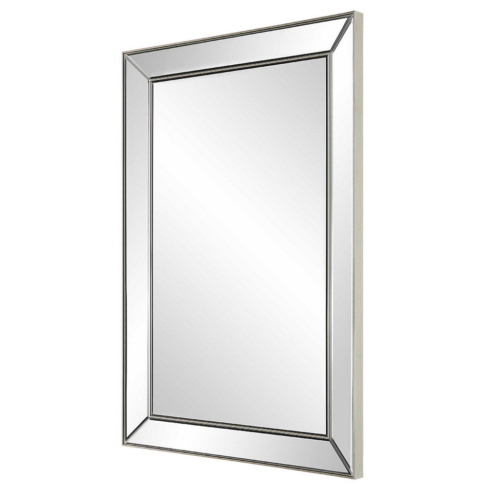 Accent Wall Mirror, Rectangular Shape, Mirrored Panels, Nickel 23x34