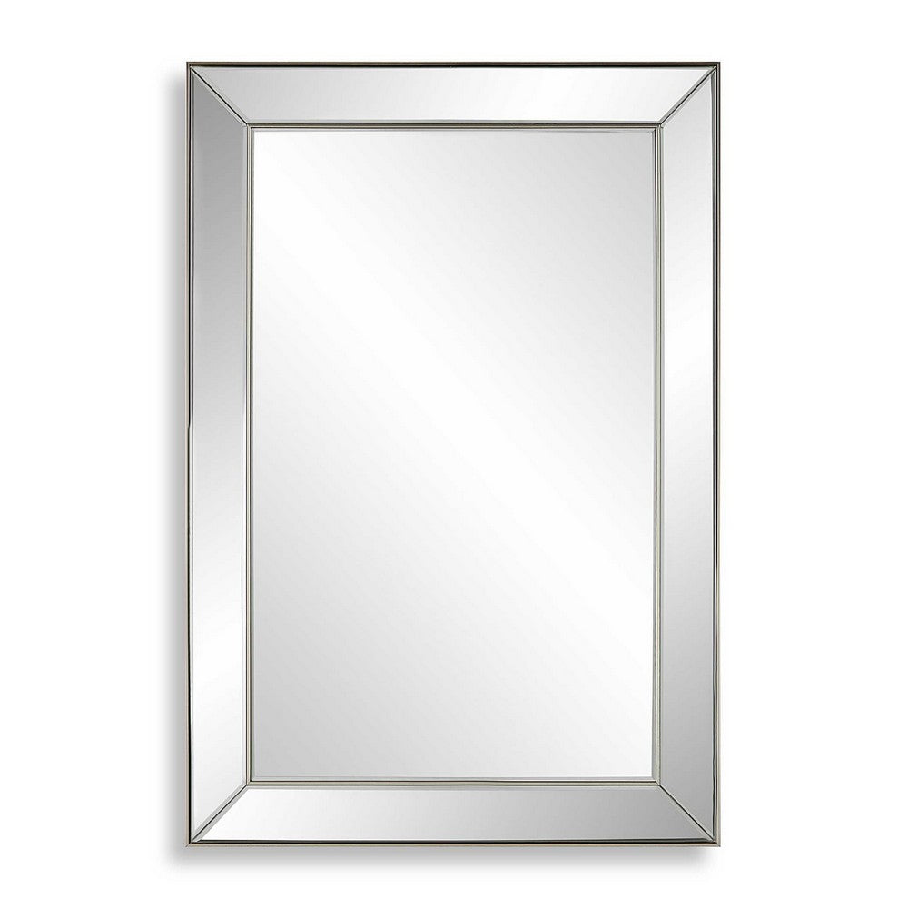 Accent Wall Mirror, Rectangular Shape, Mirrored Panels, Nickel 23x34