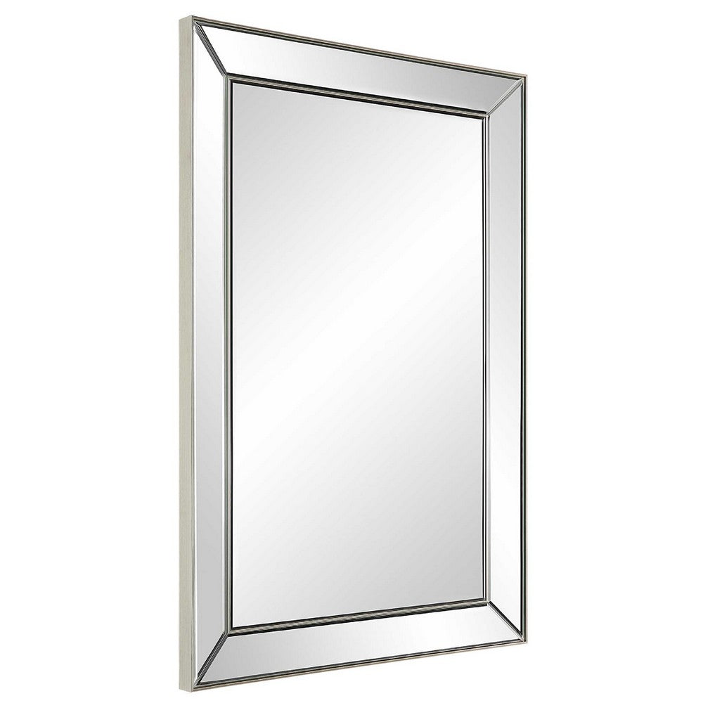Accent Wall Mirror, Rectangular Shape, Mirrored Panels, Nickel 23x34