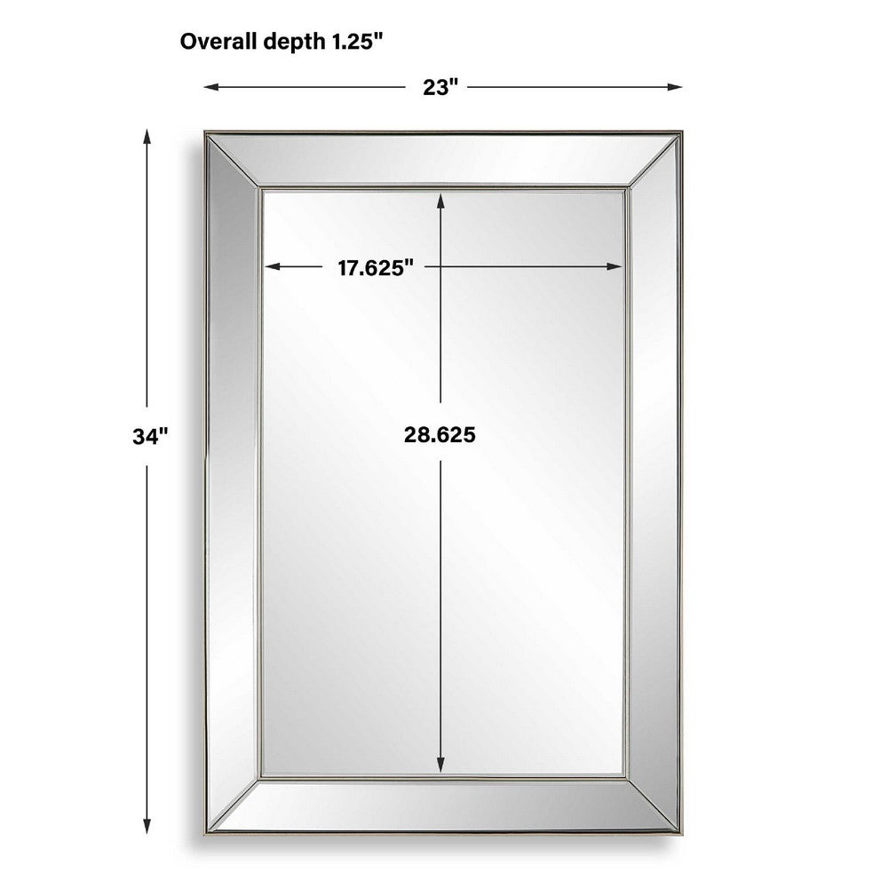 Accent Wall Mirror, Rectangular Shape, Mirrored Panels, Nickel 23x34