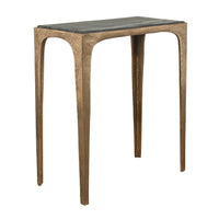 Accent Table, Rectangular Marine Marble, Antique Brass Aluminum, 23 Inch