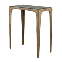 Accent Table, Rectangular Marine Marble, Antique Brass Aluminum, 23 Inch