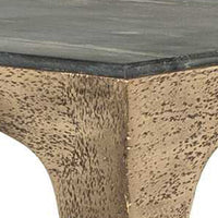 Accent Table, Rectangular Marine Marble, Antique Brass Aluminum, 23 Inch