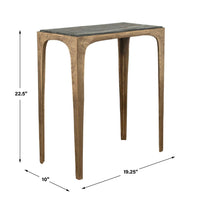 Accent Table, Rectangular Marine Marble, Antique Brass Aluminum, 23 Inch