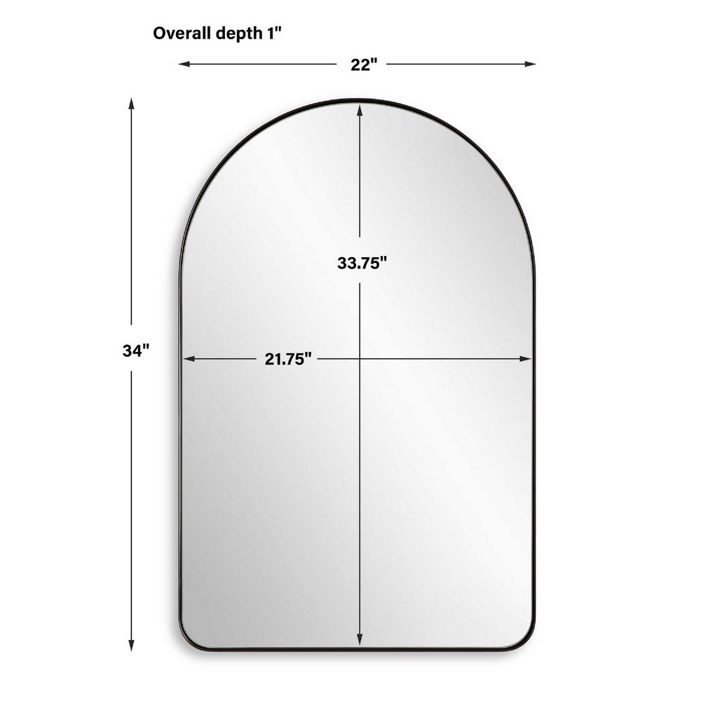 Rectangular Floating Mirror, Arched Top, Modern Style Satin Black 22x34