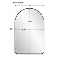 Rectangular Floating Mirror, Arched Top, Modern Style Satin Black 22x34