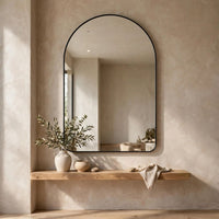 Rectangular Floating Mirror, Arched Top, Modern Style Satin Black 22x34