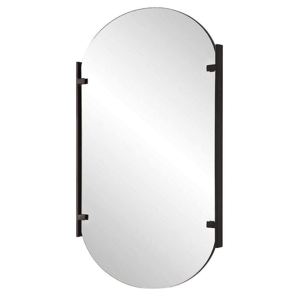 Accent Mirror, Frameless Oval, Metal Stripes, Satin Black 23x38