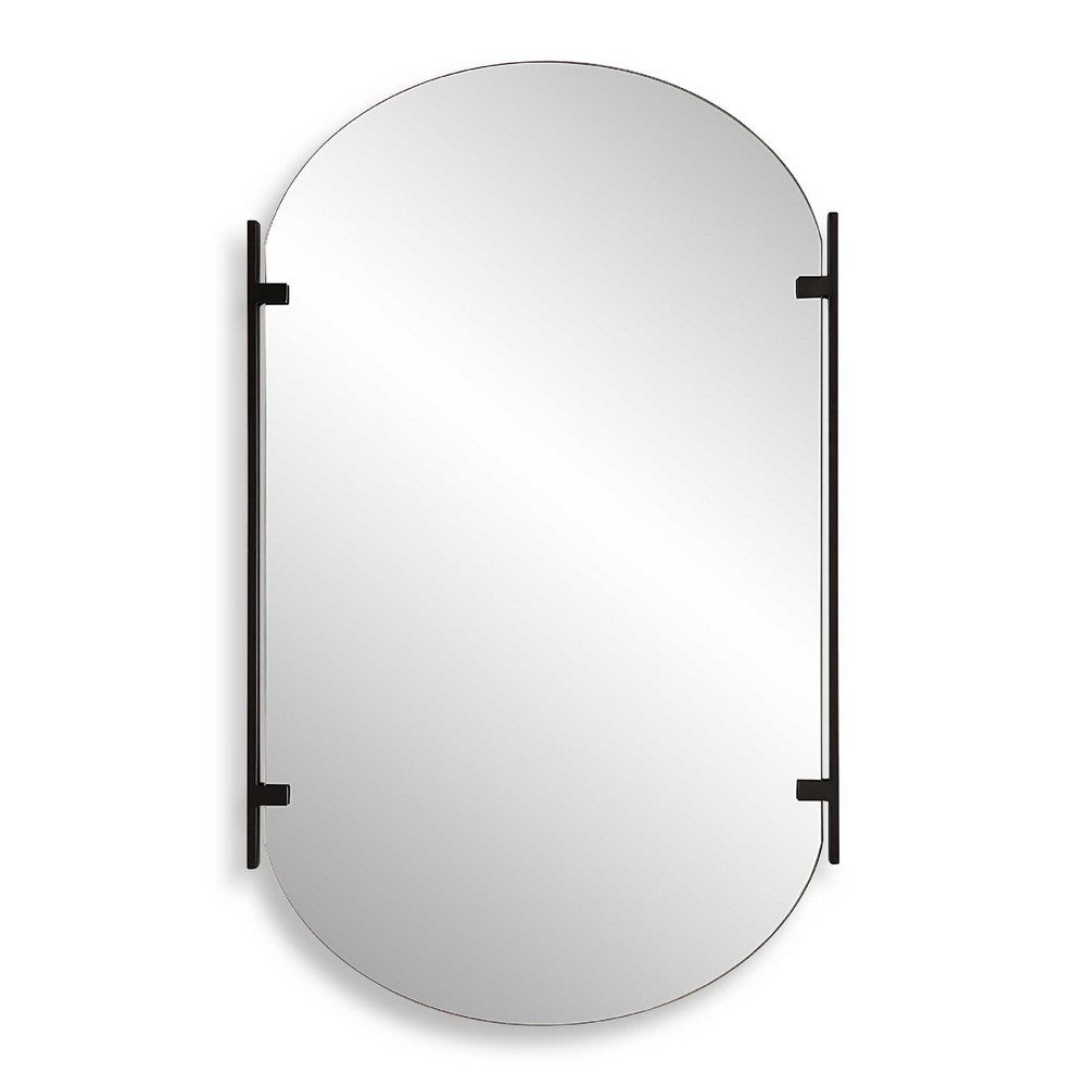 Accent Mirror, Frameless Oval, Metal Stripes, Satin Black 23x38