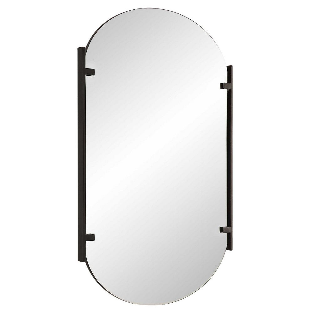 Accent Mirror, Frameless Oval, Metal Stripes, Satin Black 23x38