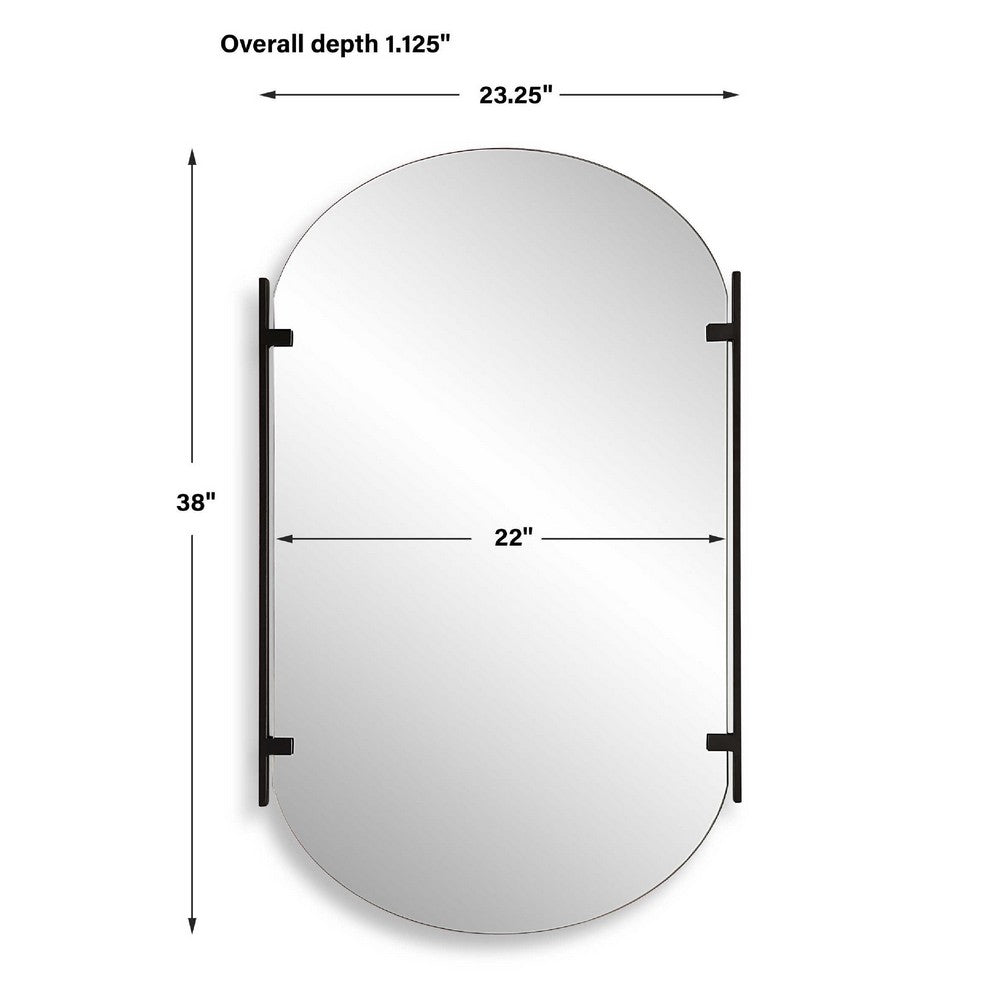 Accent Mirror, Frameless Oval, Metal Stripes, Satin Black 23x38