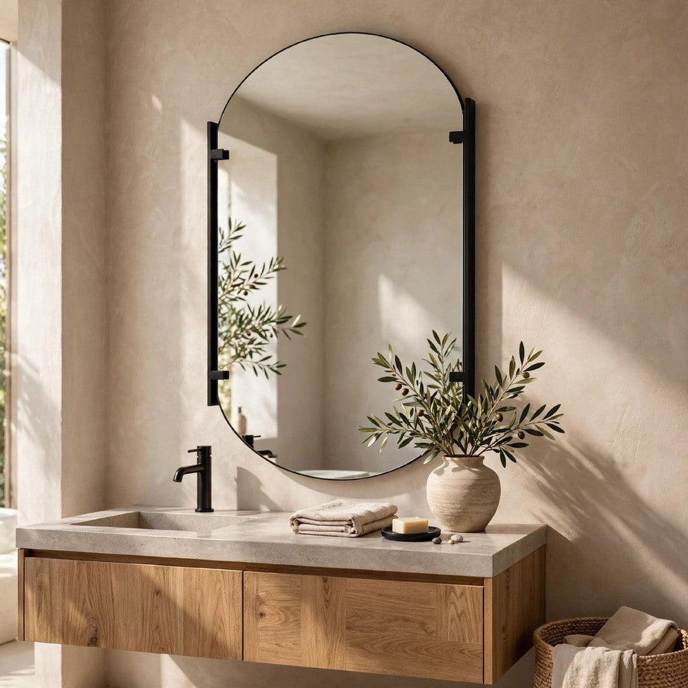 Accent Mirror, Frameless Oval, Metal Stripes, Satin Black 23x38