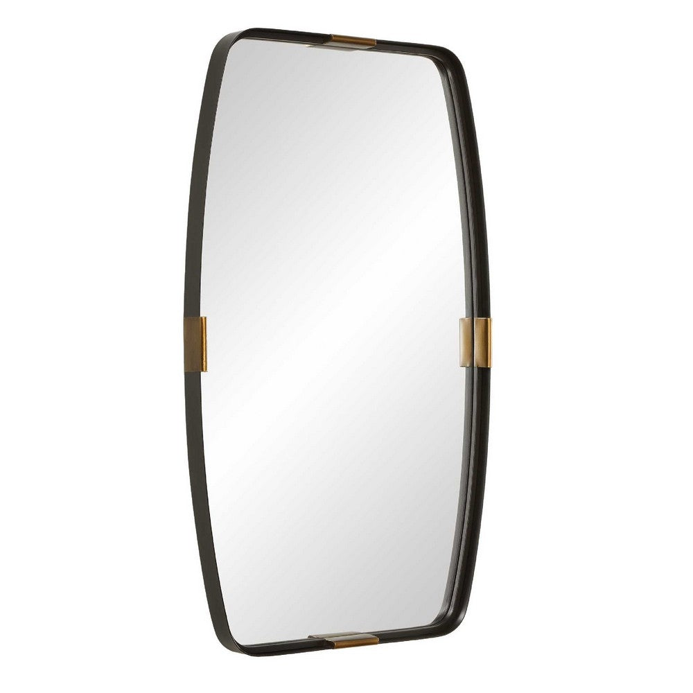 Accent Wall Mirror, Curved Frame, Antique Gold Tabs, Bronze Iron 22x38