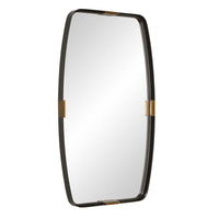Accent Wall Mirror, Curved Frame, Antique Gold Tabs, Bronze Iron 22x38