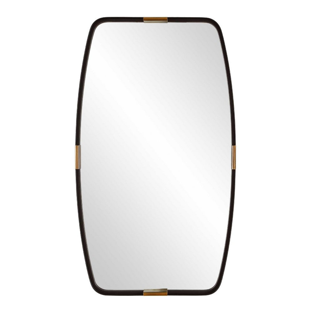 Accent Wall Mirror, Curved Frame, Antique Gold Tabs, Bronze Iron 22x38