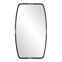 Accent Wall Mirror, Curved Frame, Antique Gold Tabs, Bronze Iron 22x38