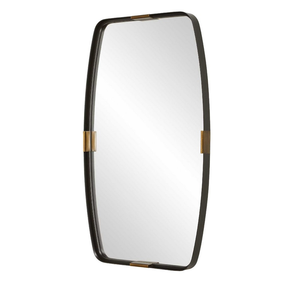 Accent Wall Mirror, Curved Frame, Antique Gold Tabs, Bronze Iron 22x38