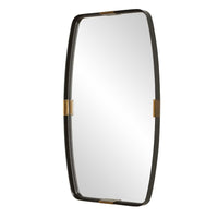 Accent Wall Mirror, Curved Frame, Antique Gold Tabs, Bronze Iron 22x38