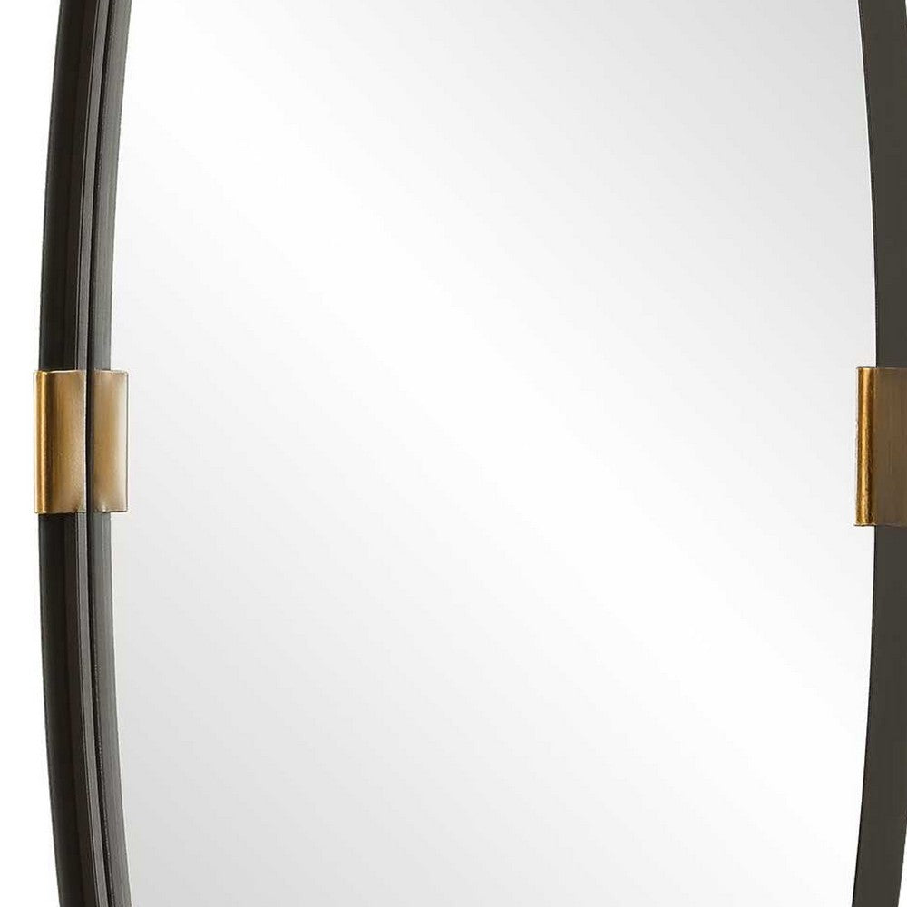 Accent Wall Mirror, Curved Frame, Antique Gold Tabs, Bronze Iron 22x38