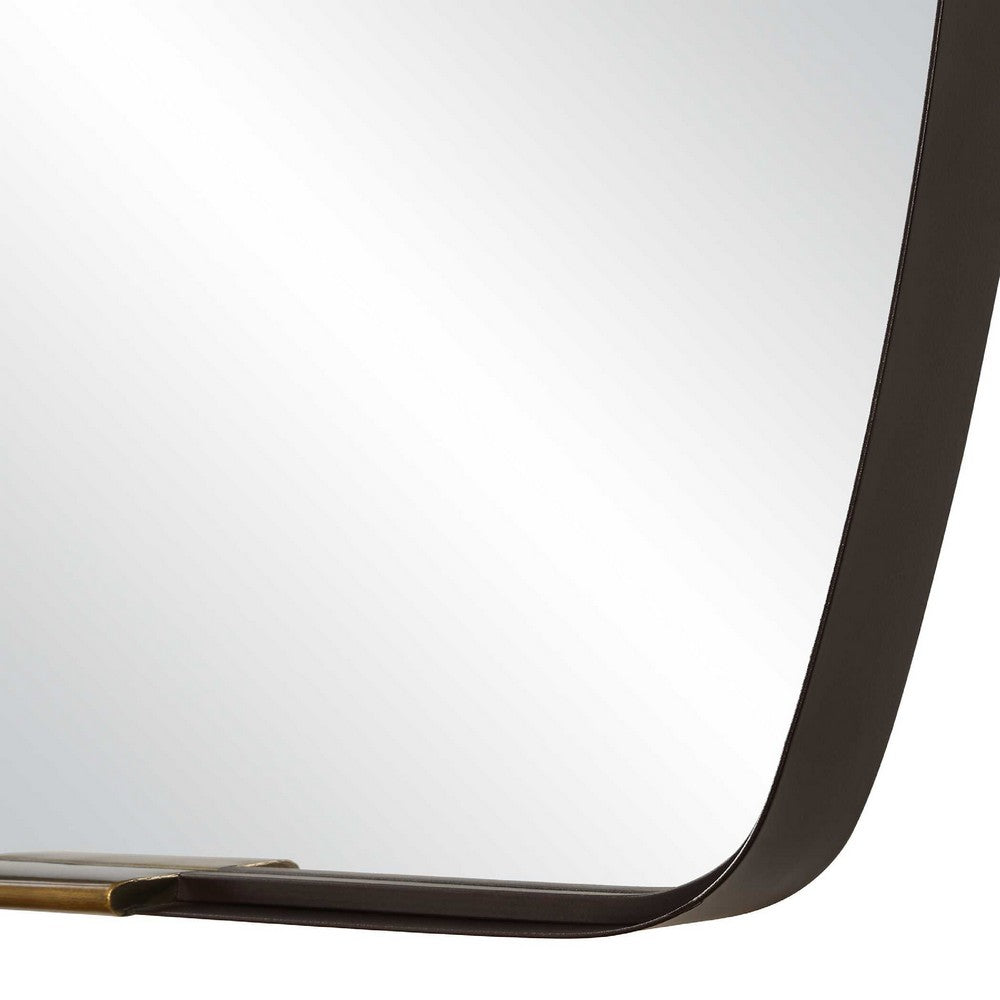 Accent Wall Mirror, Curved Frame, Antique Gold Tabs, Bronze Iron 22x38