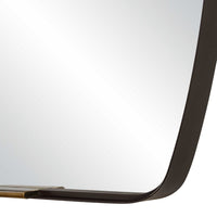 Accent Wall Mirror, Curved Frame, Antique Gold Tabs, Bronze Iron 22x38