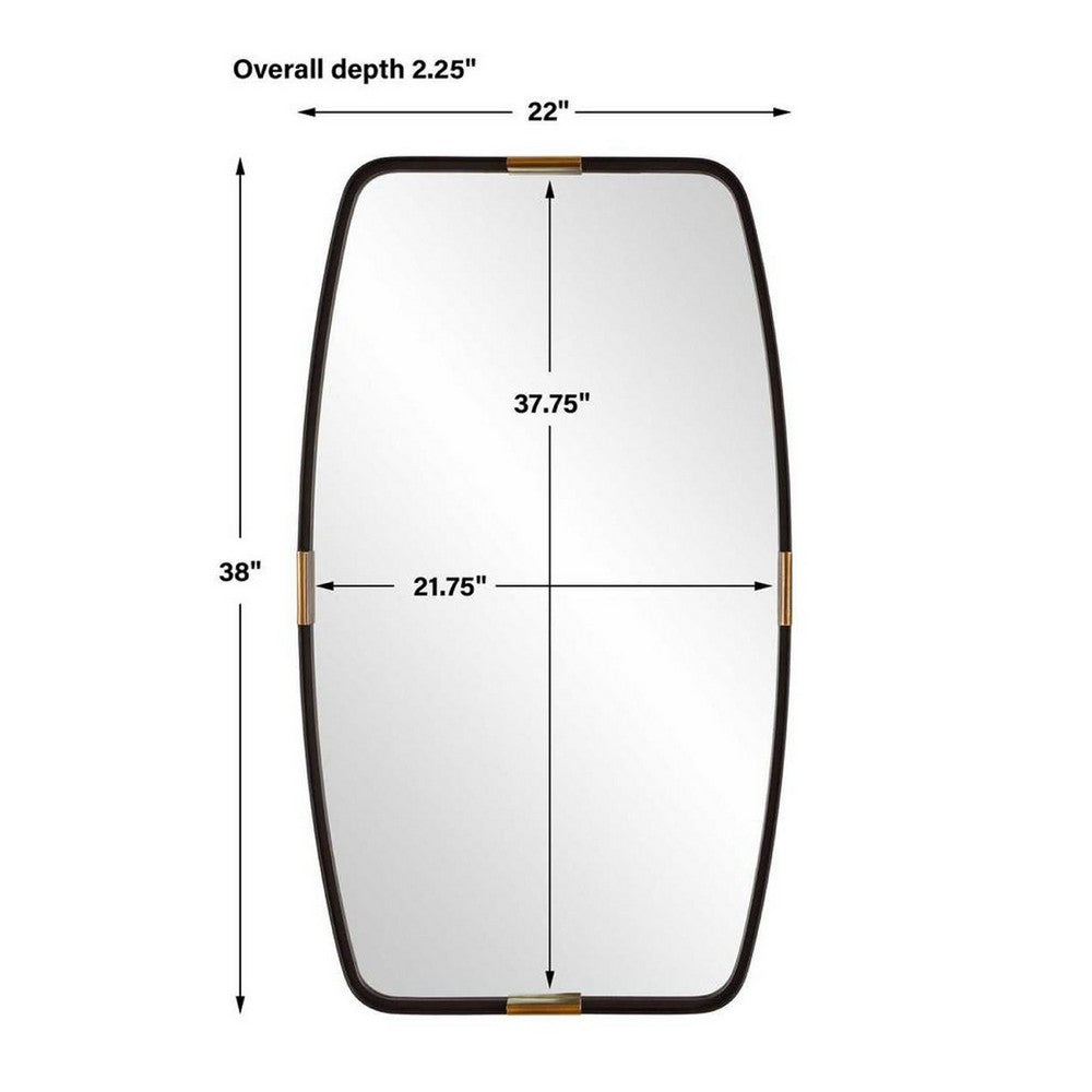 Accent Wall Mirror, Curved Frame, Antique Gold Tabs, Bronze Iron 22x38