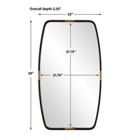 Accent Wall Mirror, Curved Frame, Antique Gold Tabs, Bronze Iron 22x38