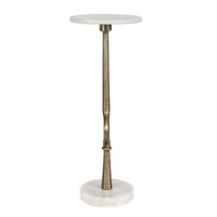 Round Accent Table, Marble Top and Pedestal, Antique Brass Frame 24 Inch
