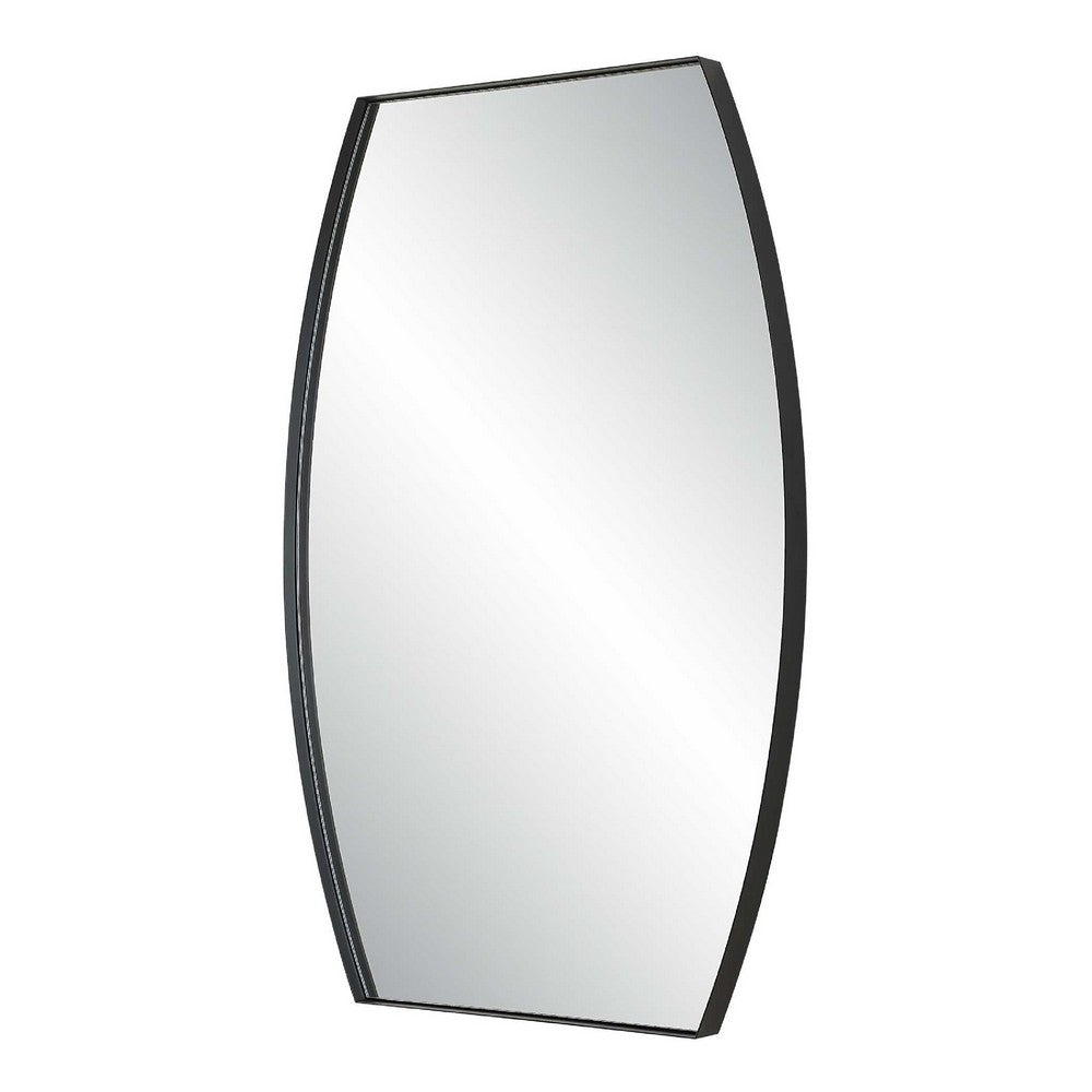 Accent Wall Mirror, Convex Shape, Floating Design, Matte Black 24x36