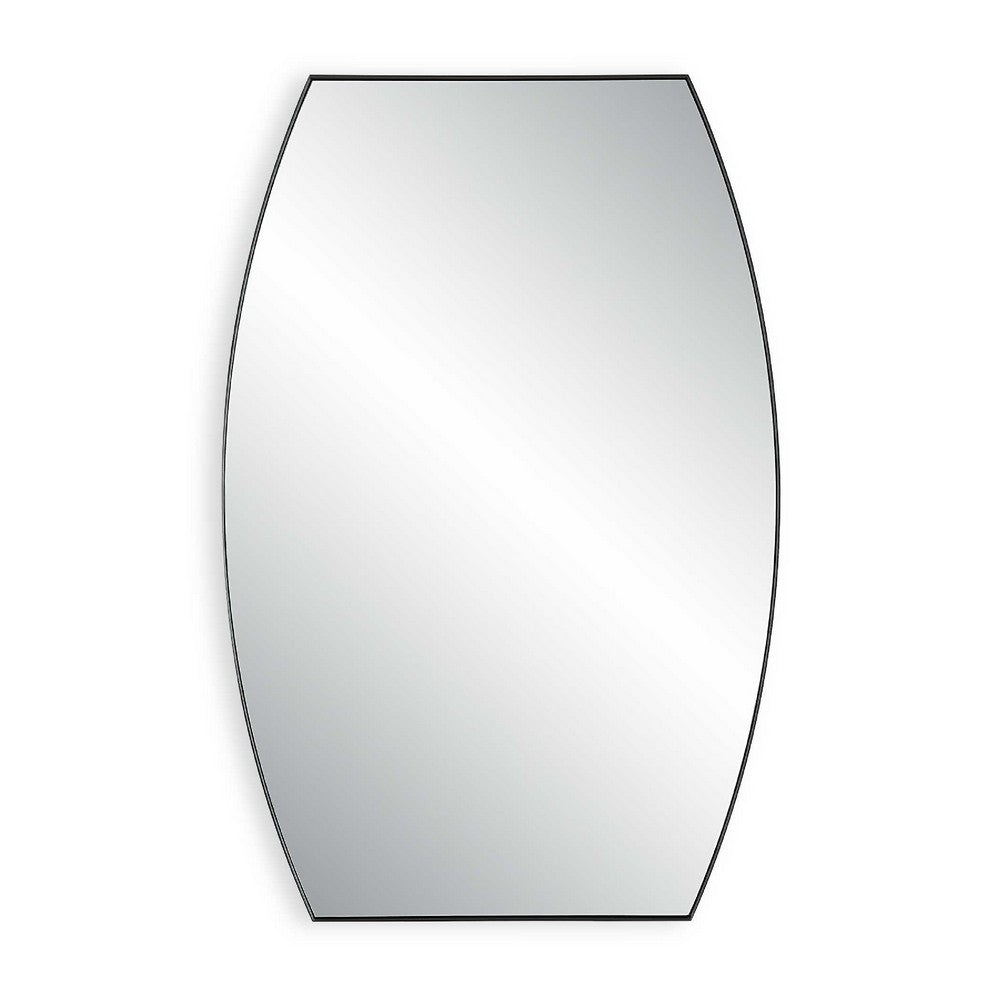 Accent Wall Mirror, Convex Shape, Floating Design, Matte Black 24x36