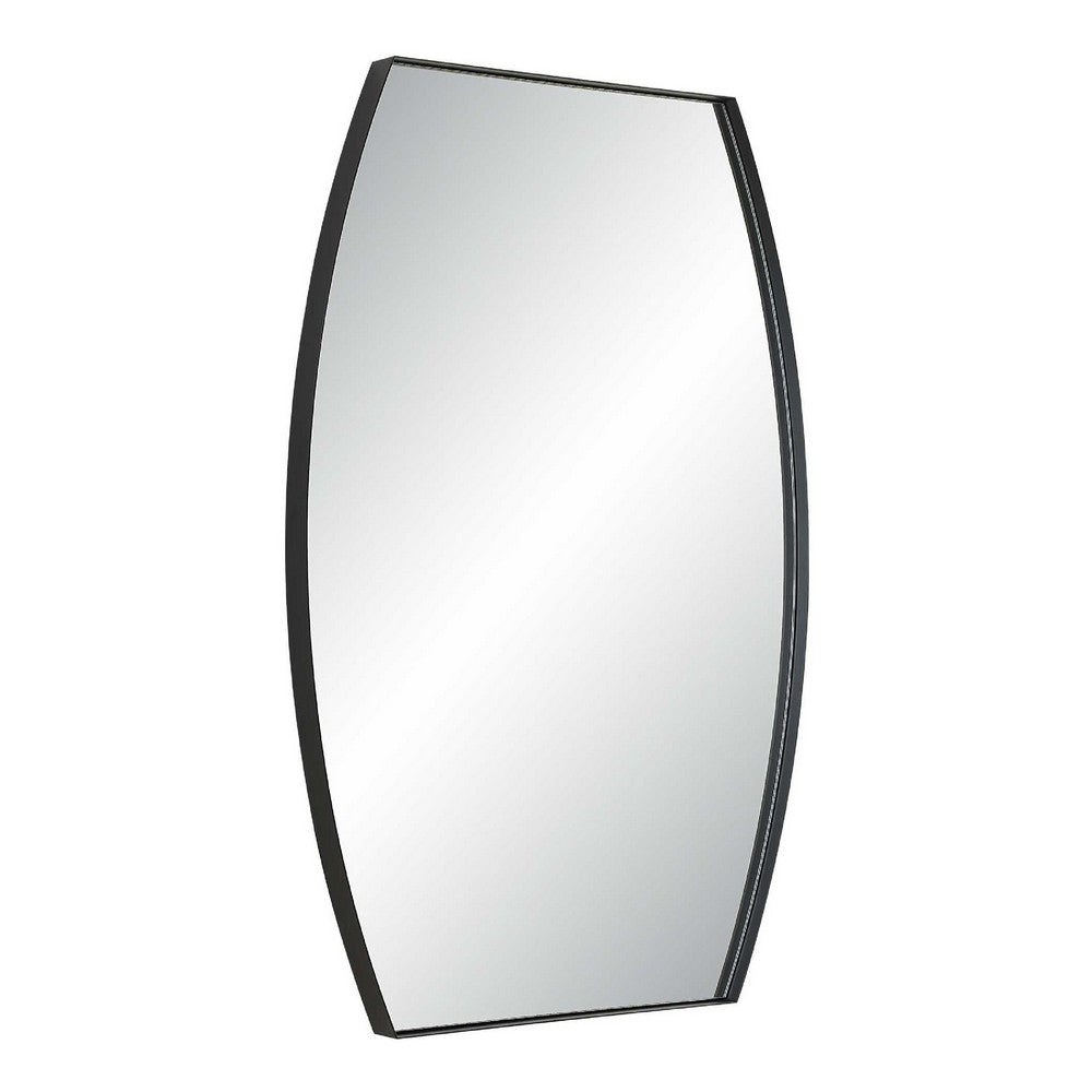 Accent Wall Mirror, Convex Shape, Floating Design, Matte Black 24x36
