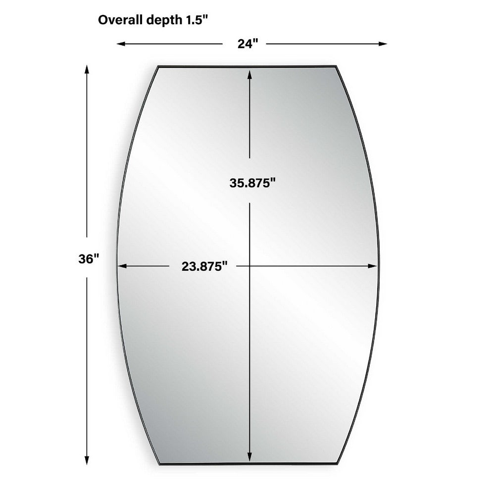 Accent Wall Mirror, Convex Shape, Floating Design, Matte Black 24x36