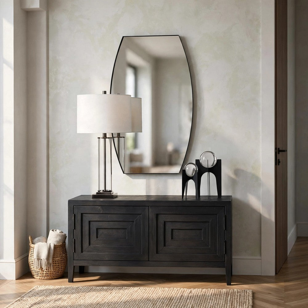 Accent Wall Mirror, Convex Shape, Floating Design, Matte Black 24x36