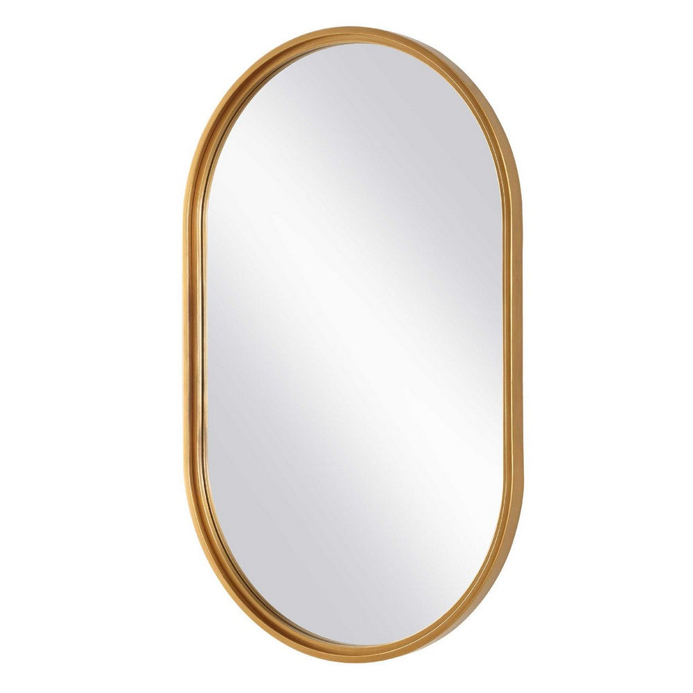 Accent Wall Mirror, Pill Oval Frame, Modern Brushed Gold Finish 22x35