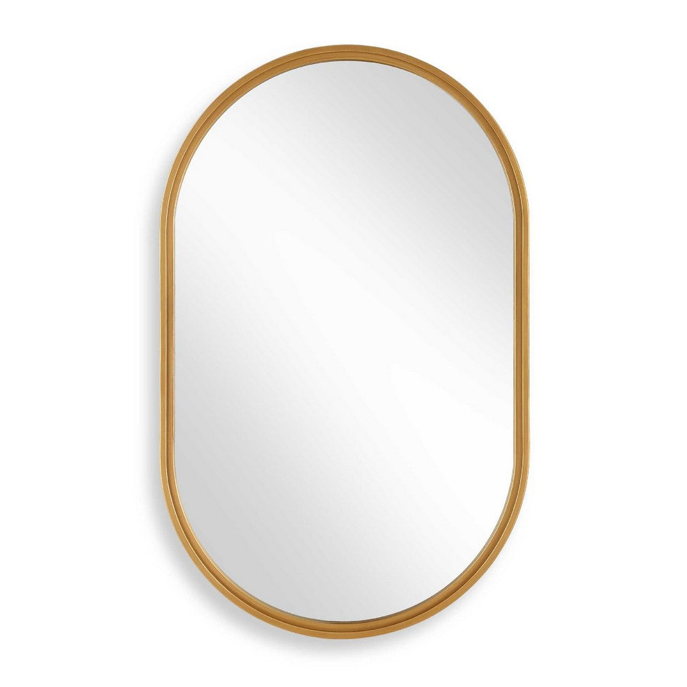 Accent Wall Mirror, Pill Oval Frame, Modern Brushed Gold Finish 22x35