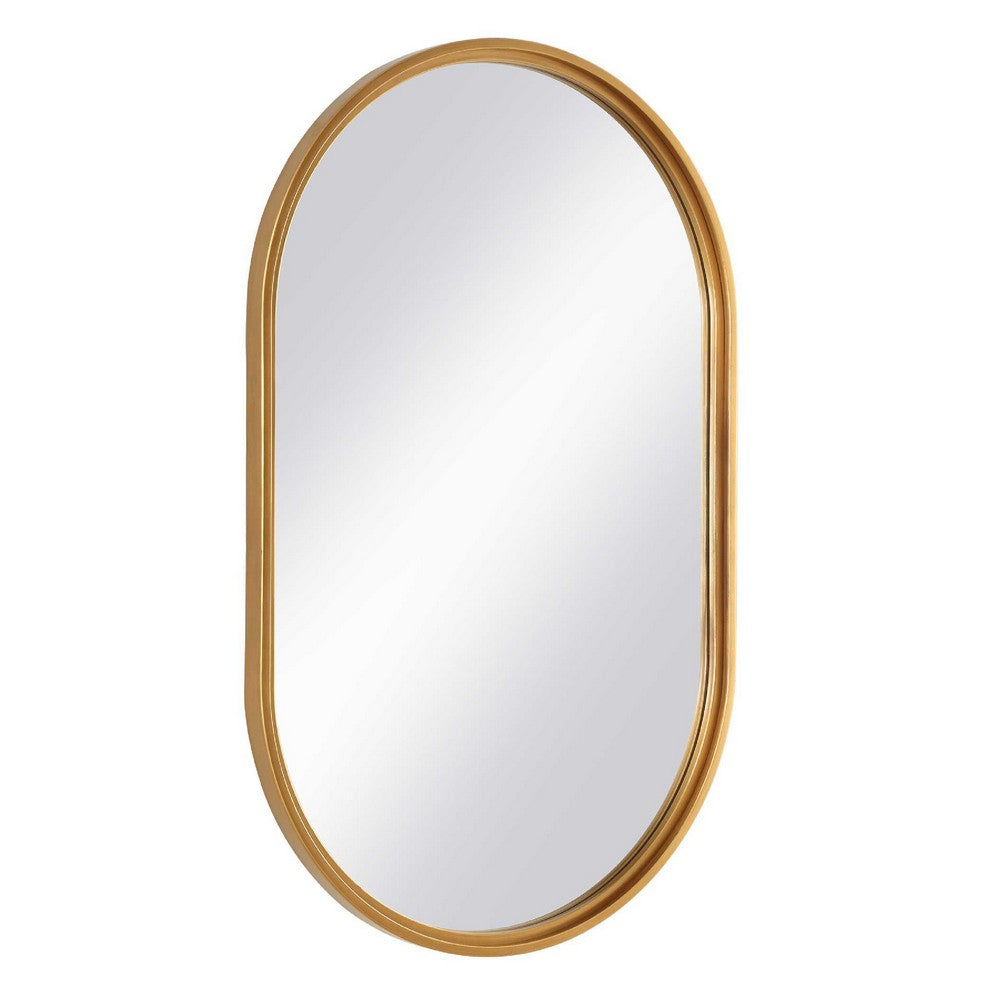 Accent Wall Mirror, Pill Oval Frame, Modern Brushed Gold Finish 22x35